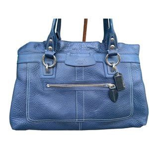 Coach Blue Pebbled Leather Shoulder Bag Purse Tote